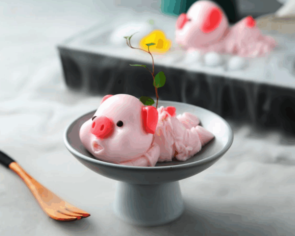 Beyond the Orchard Road : A cute dessert shaped like a little pig served at Social Place café.
