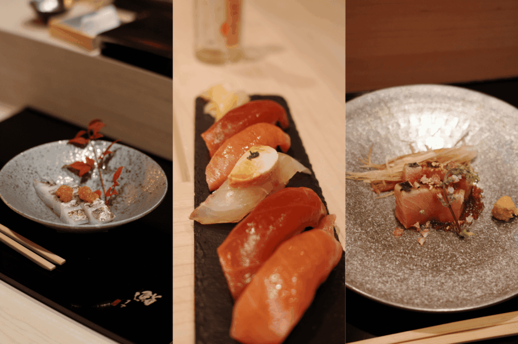 Three artfully plated sushi and sashimi dishes from Sushi Masa by Ki-setsu—each composition showcasing the elegance, variety, and seasonal precision of Singapore’s quietly revered omakase experience.